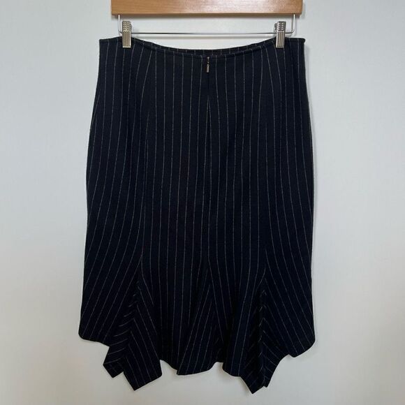 Max Mara Pencil Skirt Pin Stripe Ruffle Dark Navy Blue Designer Workwear size 46 - Picture 2 of 13